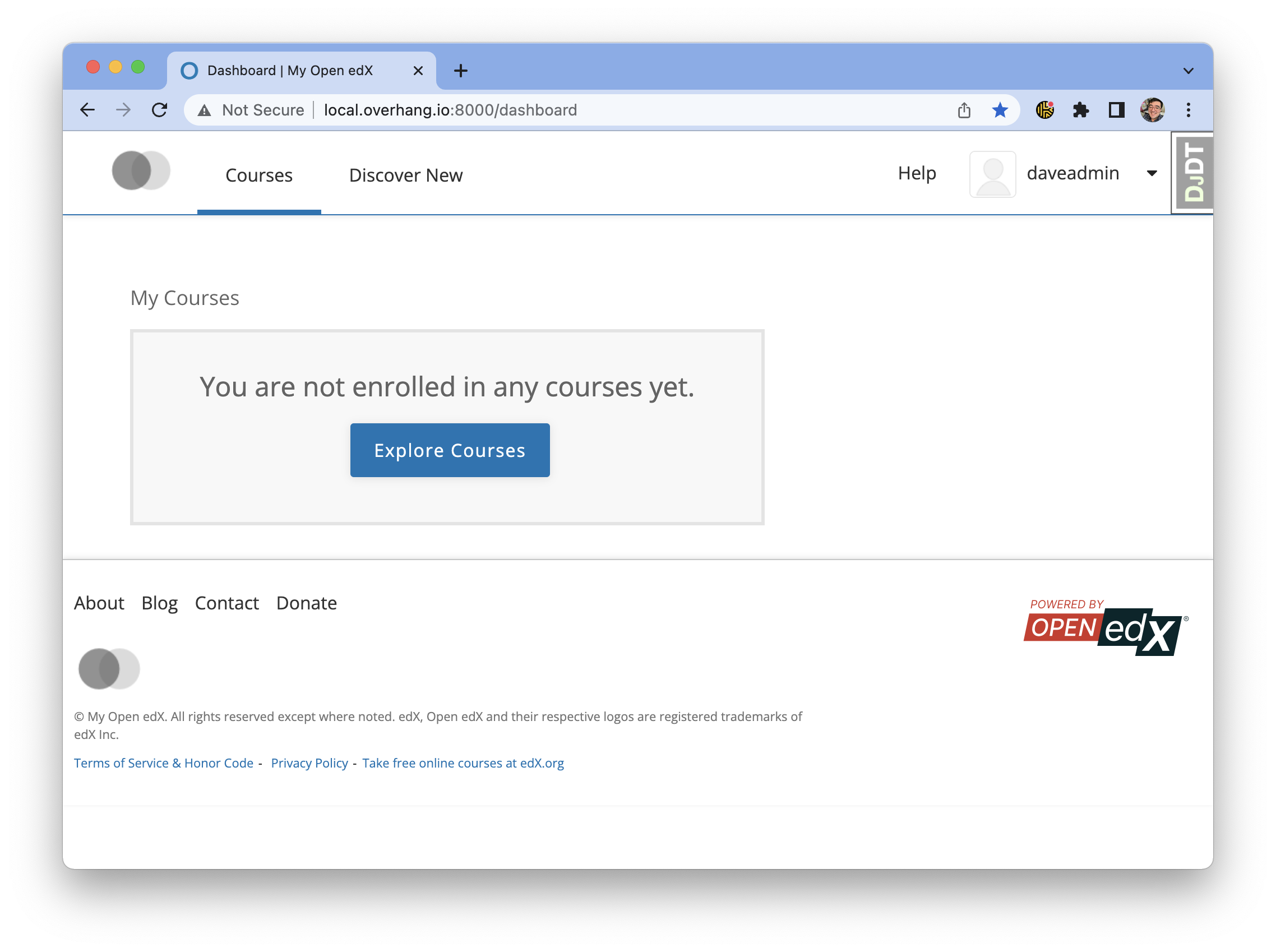 Learner Dashboard page without any of our changes.